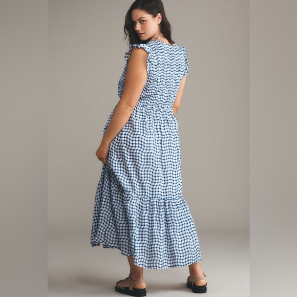 Anthropologie Peregrine Blue and White Midi Dress 3X NWT - Picture 3 of 11